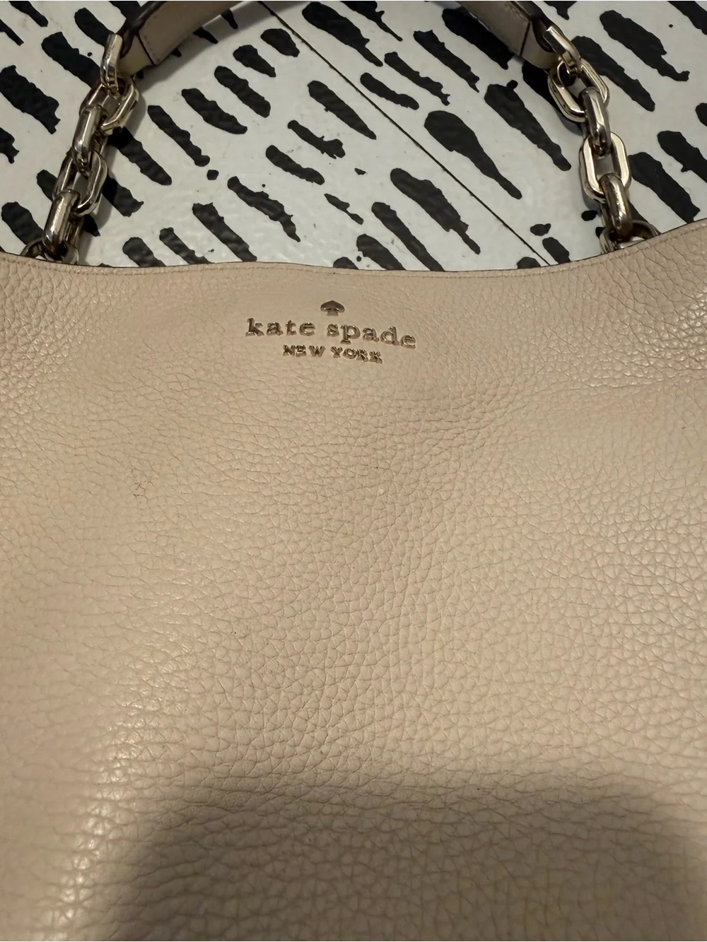 kate spade Cream Pebbled Leather Shoulder Bag with Gold Chain Accents
